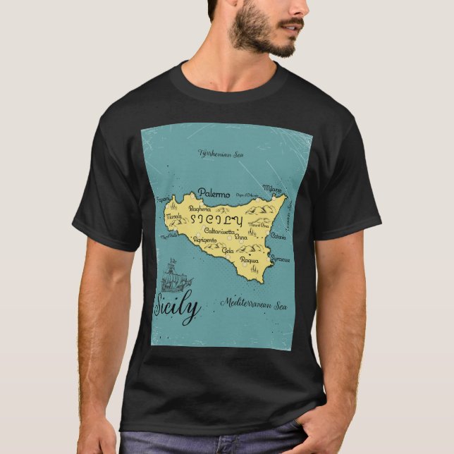 Sicily Vintage Nautical Map T-Shirt (Front)