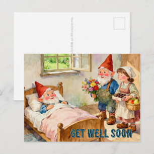 Sick Garden Gnome at Home with Visitors 4 Postcard