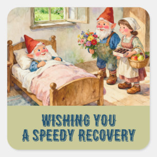 Sick Garden Gnome at Home with Visitors 4 Square Sticker