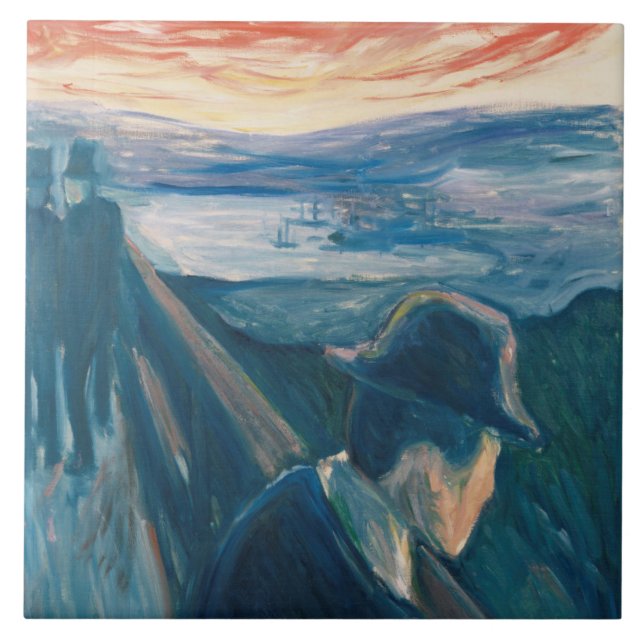 Sick Mood at Sunset, Despair (by Edvard Munch) Ceramic Tile (Front)