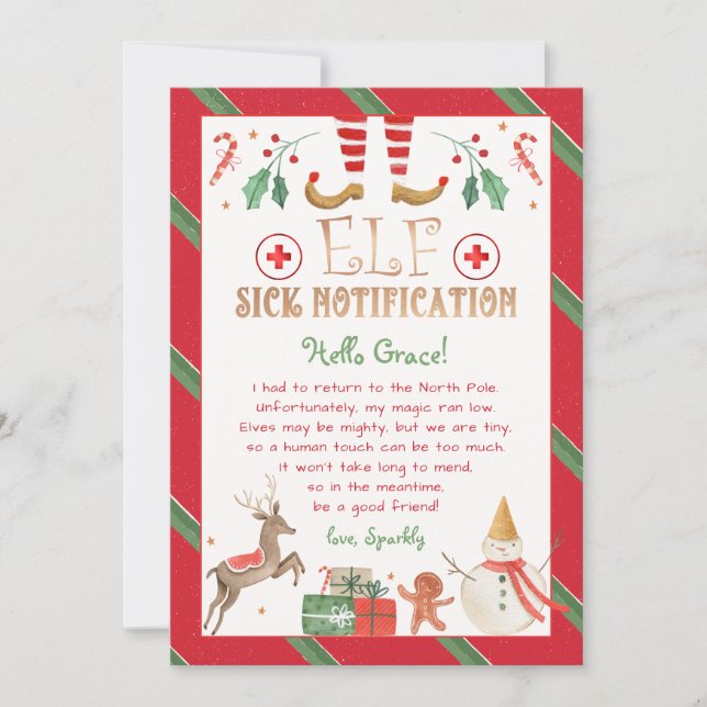 Sick Notice from Elf Sick Notify Personalise Invitation (Front)