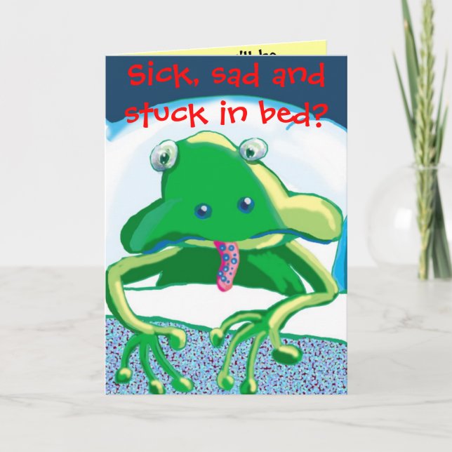 sick sad frog, Sick, sad and stuck in bed? Card (Front)