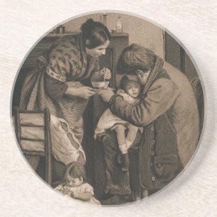 Sick Young Girl Supported by Her Father and Mother Coaster