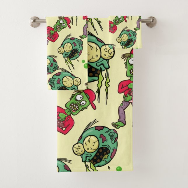 Sick Zombie Pattern Bath Towel Set (Insitu)