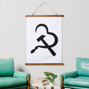 Sickle And Hammer, Heart, Love, Communism Hanging Tapestry