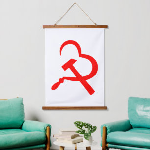 Sickle And Hammer, Heart, Love, Communism Hanging Tapestry