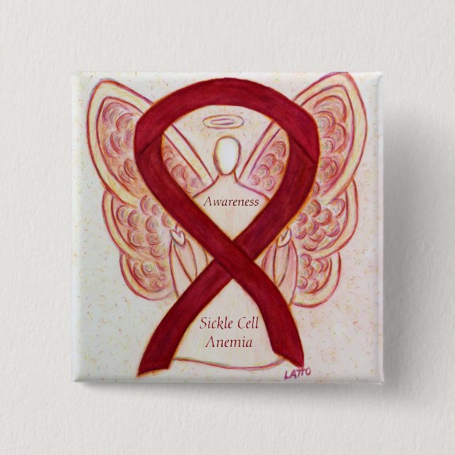 Sickle Cell Anaemia Awareness Ribbon Angel Art Pin (Front)