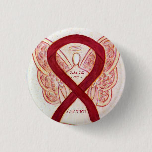 Sickle Cell Anaemia Awareness Ribbon Angel Button