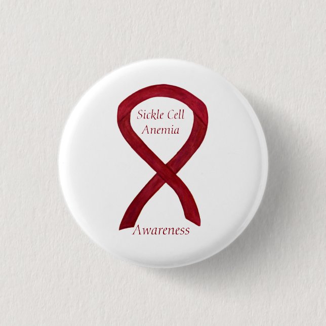 Sickle Cell Anaemia Awareness Ribbon Custom Button (Front)