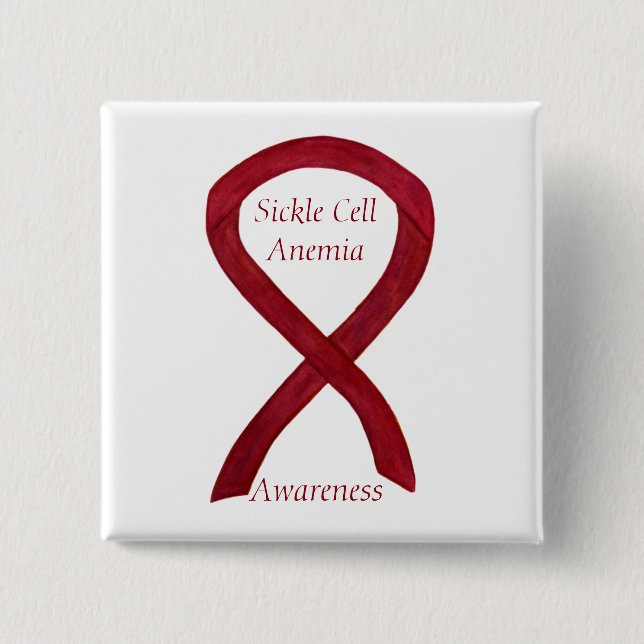 Sickle Cell Anaemia Awareness Ribbon Custom Button (Front)