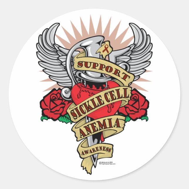 Sickle Cell Anaemia Dagger Classic Round Sticker (Front)