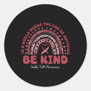 Sickle Cell Awareness Burgundy Be Kind Rainbow Leo Classic Round Sticker