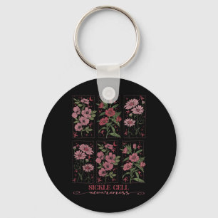 Sickle Cell Awareness Burgundy Flower Ribbon Key Ring