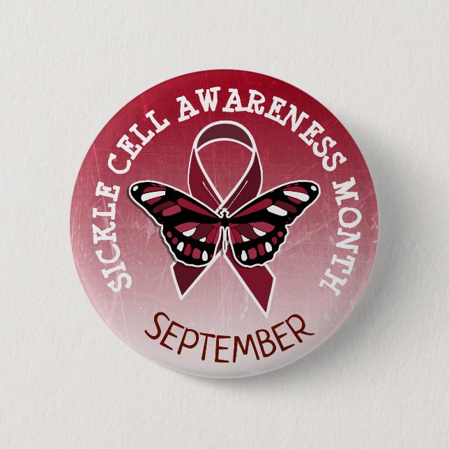 Sickle Cell Awareness Burgundy Ribbon 6 Cm Round Badge (Front)