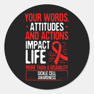 Sickle Cell Awareness Fight Disability Burgundy Ri Classic Round Sticker