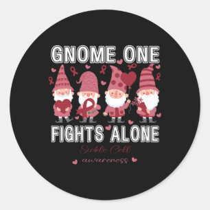 Sickle Cell Awareness Gnome One Fights Alone Sickl Classic Round Sticker