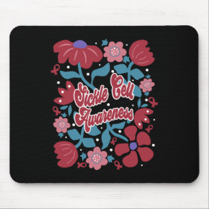 Sickle Cell Awareness Groovy Burgundy Flower Art R Mouse Pad