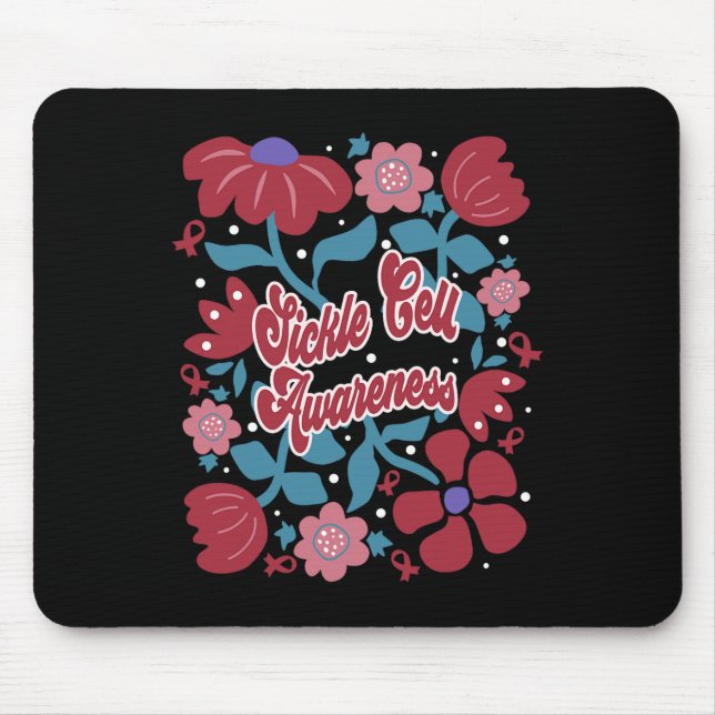 Sickle Cell Awareness Groovy Burgundy Flower Art R Mouse Pad (Front)
