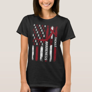 Sickle Cell Awareness Month American Flag Ribbon 3 T-Shirt