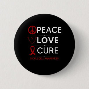 Sickle Cell Awareness Peace Love Cure Burgundy Rib 6 Cm Round Badge