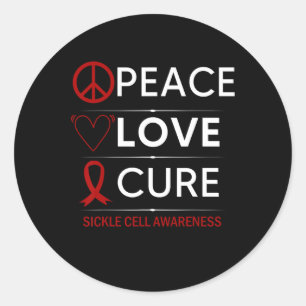Sickle Cell Awareness Peace Love Cure Burgundy Rib Classic Round Sticker