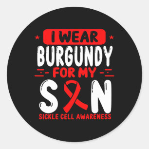 Sickle Cell Awareness Son Burgundy Ribbon Kid Chil Classic Round Sticker