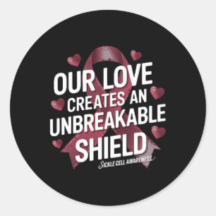 Sickle Cell Awareness Unbreakable Shield Burgundy Classic Round Sticker