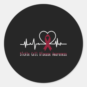 Sickle Cell Disease Awareness Heartbeat Burgundy R Classic Round Sticker
