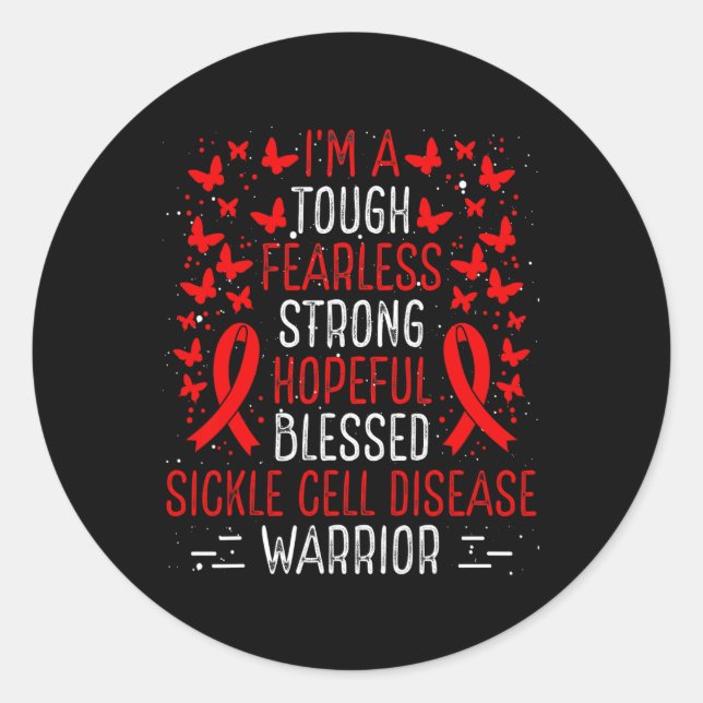 Sickle Cell Disease Awareness Ribbon Warrior Survi Classic Round Sticker (Front)