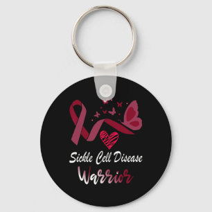 Sickle Cell Disease Warrior Butterfly Burgundy Rib Key Ring
