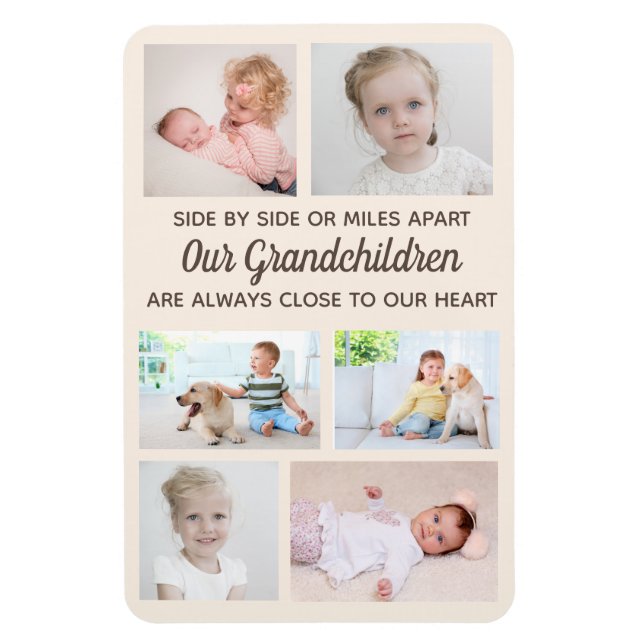 Side by Side 6 Photo Grandchildren Grandparent Magnet (Vertical)