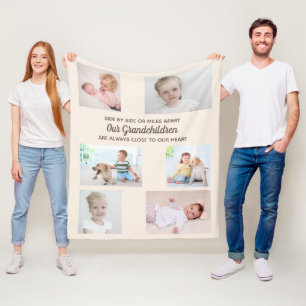 Side by Side Cream 6 Photo Grandchildren Collage Fleece Blanket