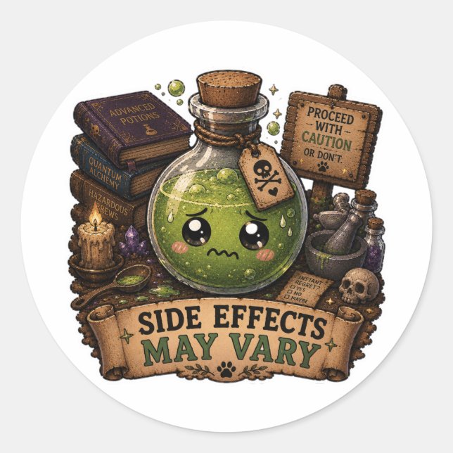 Side Effects May Vary Cute Potion Bottle Fantasy  Classic Round Sticker (Front)