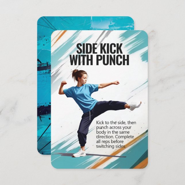 Side Kick Punch Fitness Card with Blue Backing (Front/Back)
