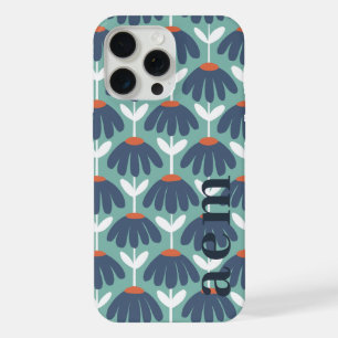 Side Monogram Initials Blue & Red Vintage Floral iPhone 15 Pro Max Case