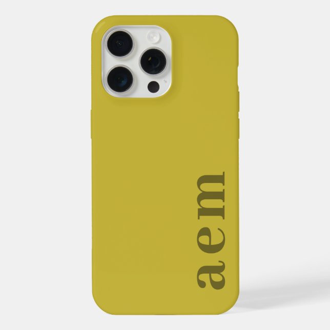 Side Monogram Initials Dark Gold Olive Minimalist iPhone Case (Back)