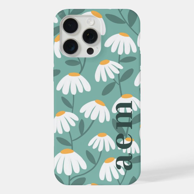 Side Monogram Initials Green Floral Pattern iPhone Case (Back)