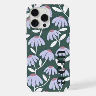 Side Monogram Initials Green/Purple Floral Pattern iPhone 15 Pro Max Case
