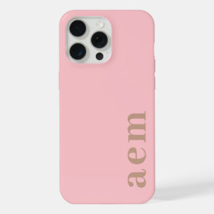 Side Monogram Initials Pink & Brown Minimalist iPhone 15 Pro Max Case