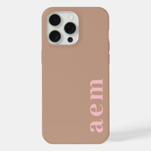Side Monogram Initials Pink & Brown Minimalist iPhone 15 Pro Max Case