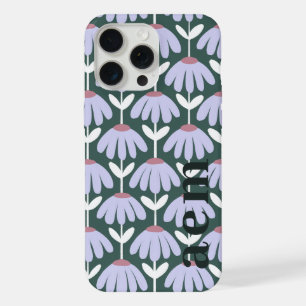 Side Monogram Initials Sea Green Vintage Floral iPhone 15 Pro Max Case