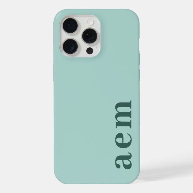 Side Monogram Initials Teal & Sea Green Minimalist iPhone Case (Back)