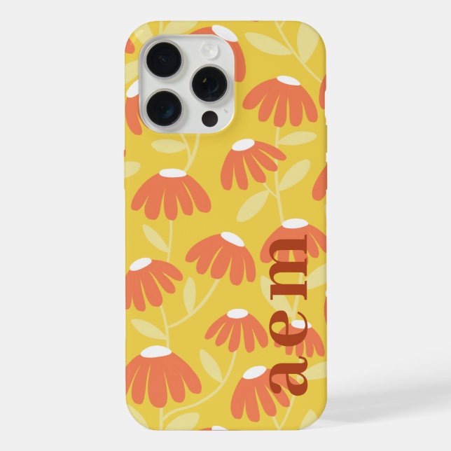 Side Monogram Initials Yellow Floral Pattern iPhone Case (Back)