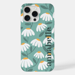 Side Monogram Name Green Floral Pattern iPhone 15 Pro Max Case