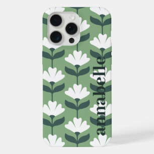 Side Monogram Name Green Vintage Flowers iPhone 15 Pro Max Case
