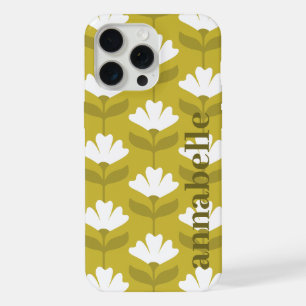 Side Monogram Name Green Vintage Flowers iPhone 15 Pro Max Case
