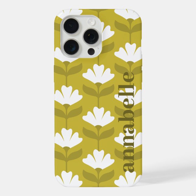 Side Monogram Name Green Vintage Flowers iPhone Case (Back)