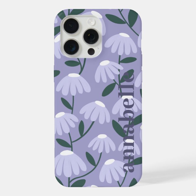 Side Monogram Name Heather Blue Floral Pattern iPhone Case (Back)