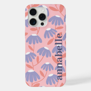 Side Monogram Name Pink & Blue Floral Pattern iPhone 15 Pro Max Case
