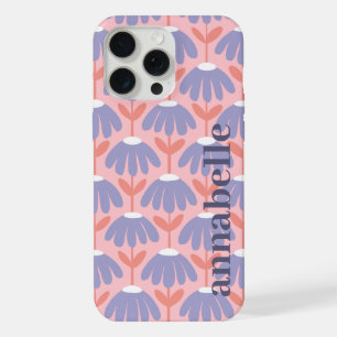 Side Monogram Name Pink & Blue Vintage Floral iPhone 15 Pro Max Case